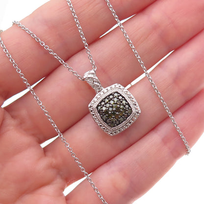 Joseph Schmid 925 Sterling Silver Real Green Diamond Cable Chain Necklace 18"