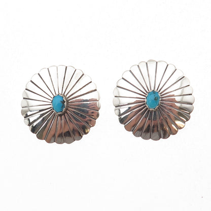T. Smith Navajo Old Pawn 925 Sterling Silver Vintage Turquoise Floral Earrings