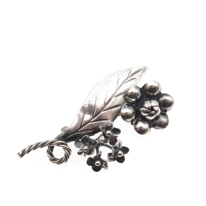 925 Sterling Silver Vintage Floral Oxidized Handmade Pin Brooch
