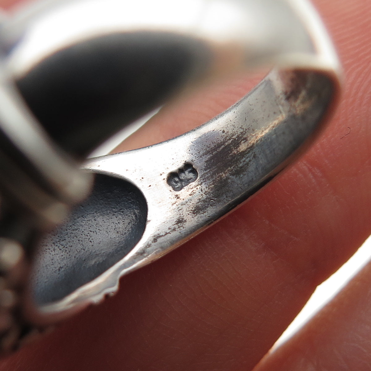 925 Sterling Silver Vintage Real Black Onyx Swirl Oxidized Ring Size 6