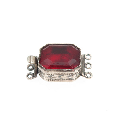 925 Sterling Silver Antique Art Deco Red Rhinestone Bracelet / Necklace Box Lock