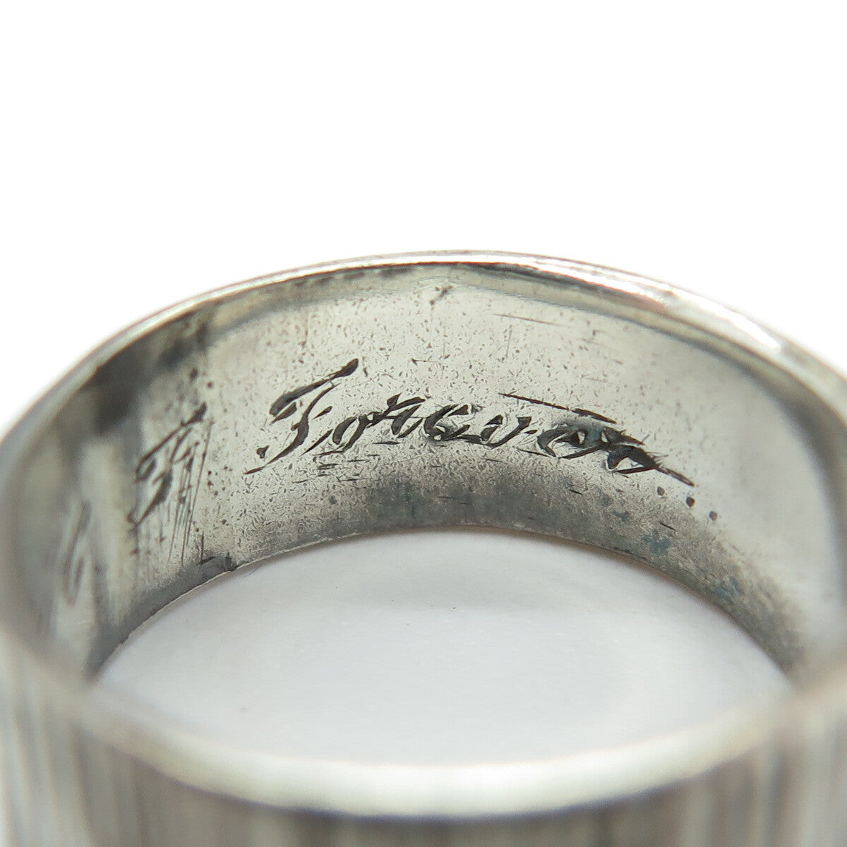 925 Sterling Silver Antique Art Deco Tree Bark Pattern Oxidized Ring Size 5.75
