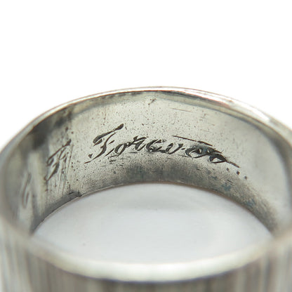 925 Sterling Silver Antique Art Deco Tree Bark Pattern Oxidized Ring Size 5.75