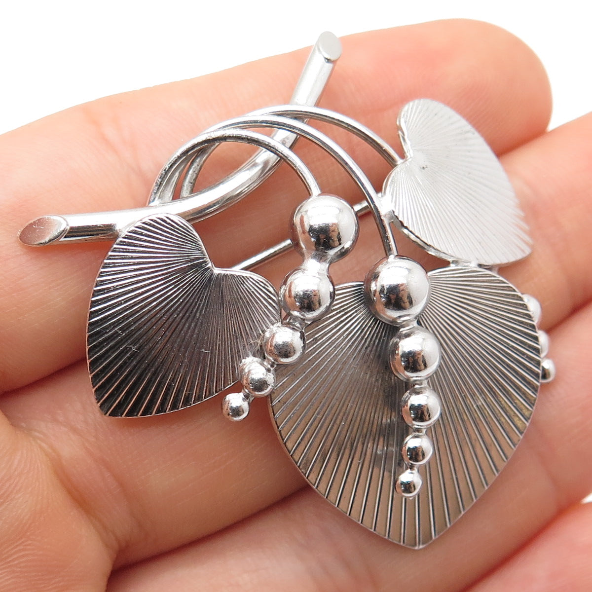 CARL ART 925 Sterling Silver Antique Art Deco Floral Heart Pin Brooch