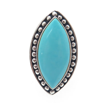 SX SALLY C 925 Sterling Silver Vintage Marquise-Cut Turquoise Beaded Ring Size 7
