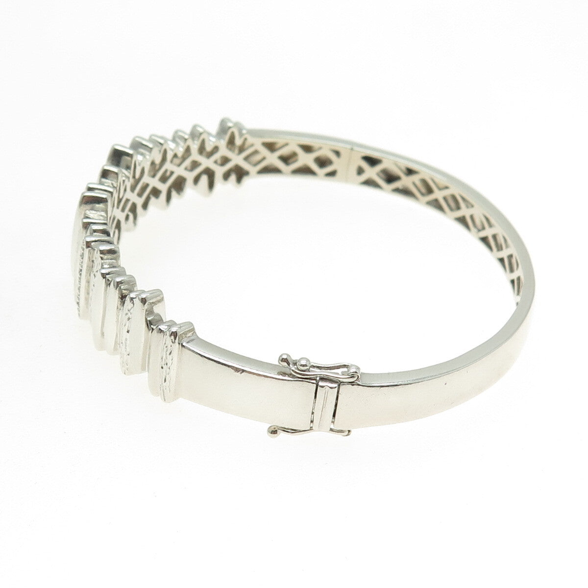 MY RED BIRD 925 Sterling Silver Real Round-Cut Diamond Bangle Bracelet 6.75"