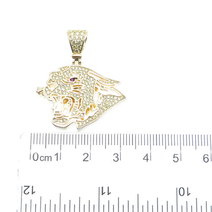 925 Sterling Silver Gold Plated Real Round-Cut Ruby & C Z Panther Pendant