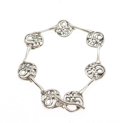 Hagit Gorali Sterling Silver Vintage Modernist Swirl Link Oxidized Bracelet 7"