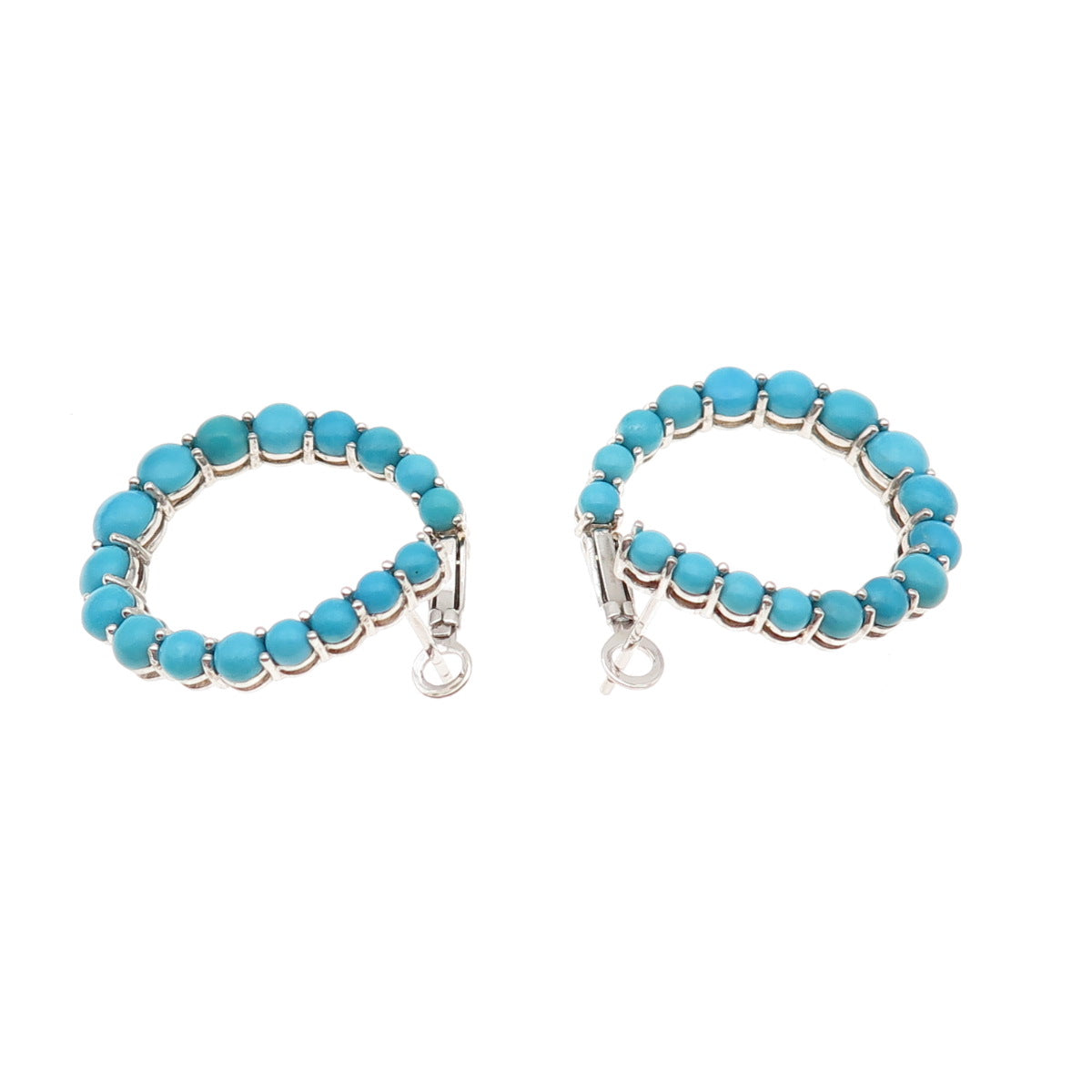925 Sterling Silver Real Sleeping Beauty Turquoise Beaded Hoop Earrings