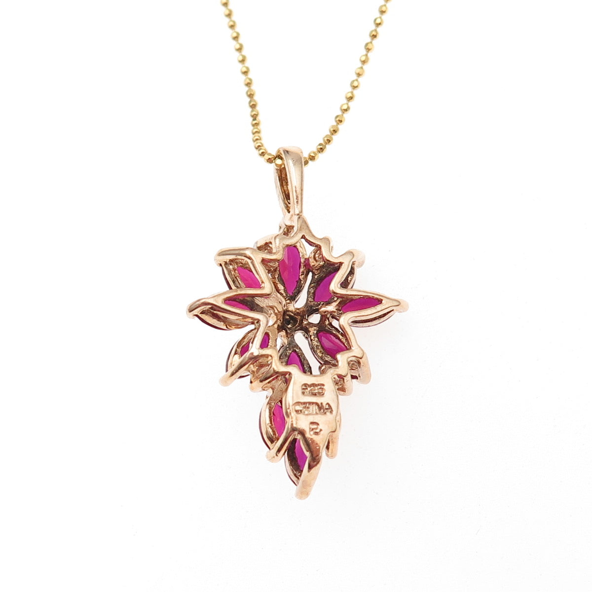 Ross Simons 925 Sterling Gold Plated Real Diamond Lab-Created Ruby Necklace 16"