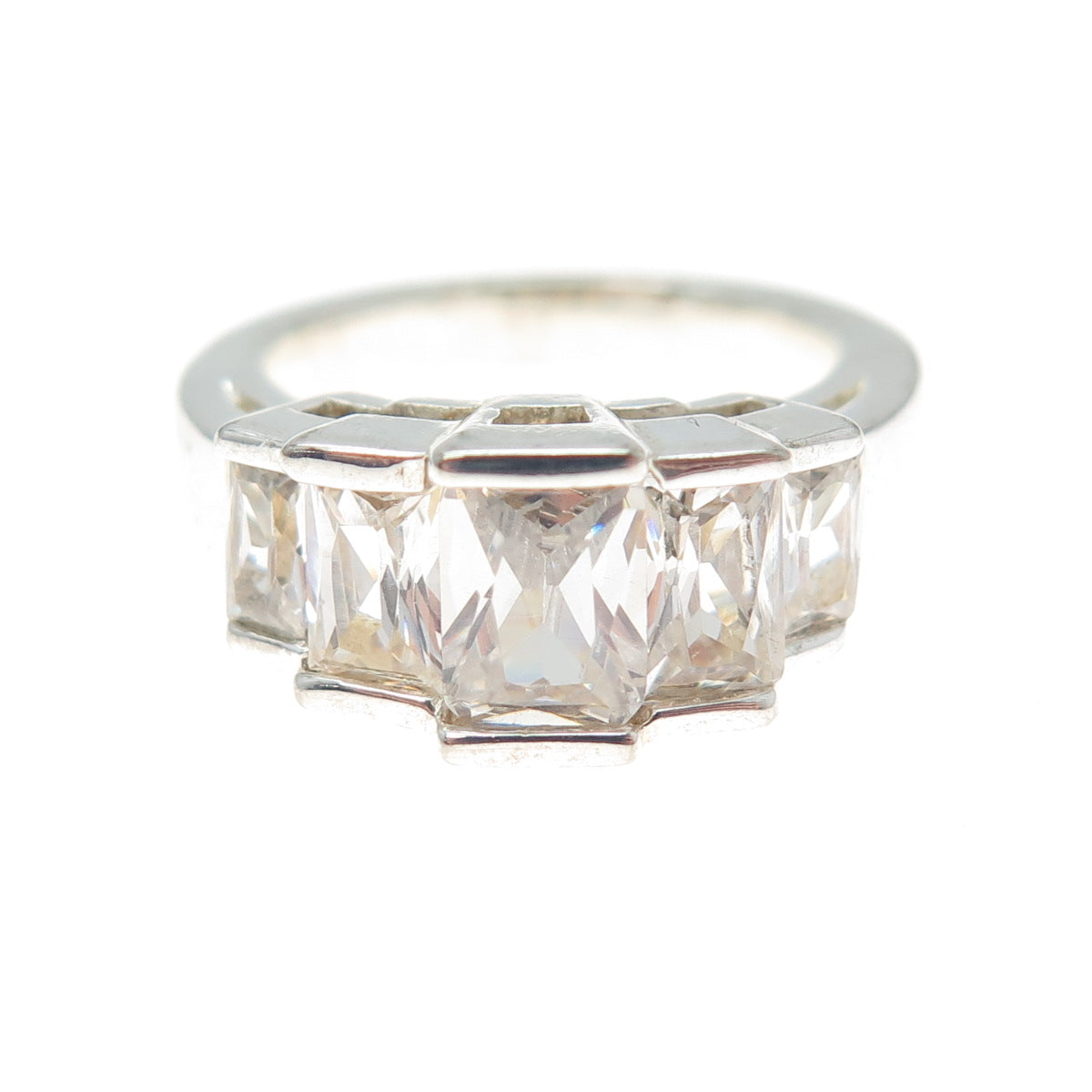 925 Sterling Silver Vintage Radiant-Cut C Z Promise Ring Size 6.25