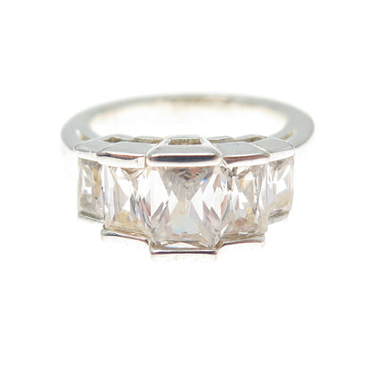 925 Sterling Silver Vintage Radiant-Cut C Z Promise Ring Size 6.25