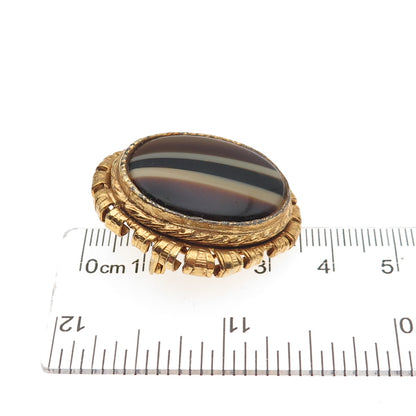 Hattie Carnegie Gold Plated Vintage Real Agate Pin Brooch