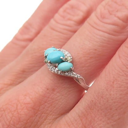 Chuck Clemency Sterling Silver Real Turquoise White Topaz & Peridot Ring Size 8