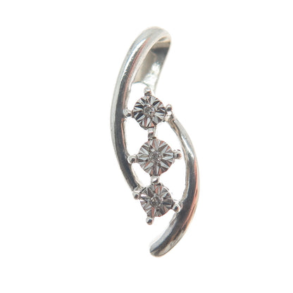 925 Sterling Silver Real Round-Cut Diamond Twisted Minimalist Pendant