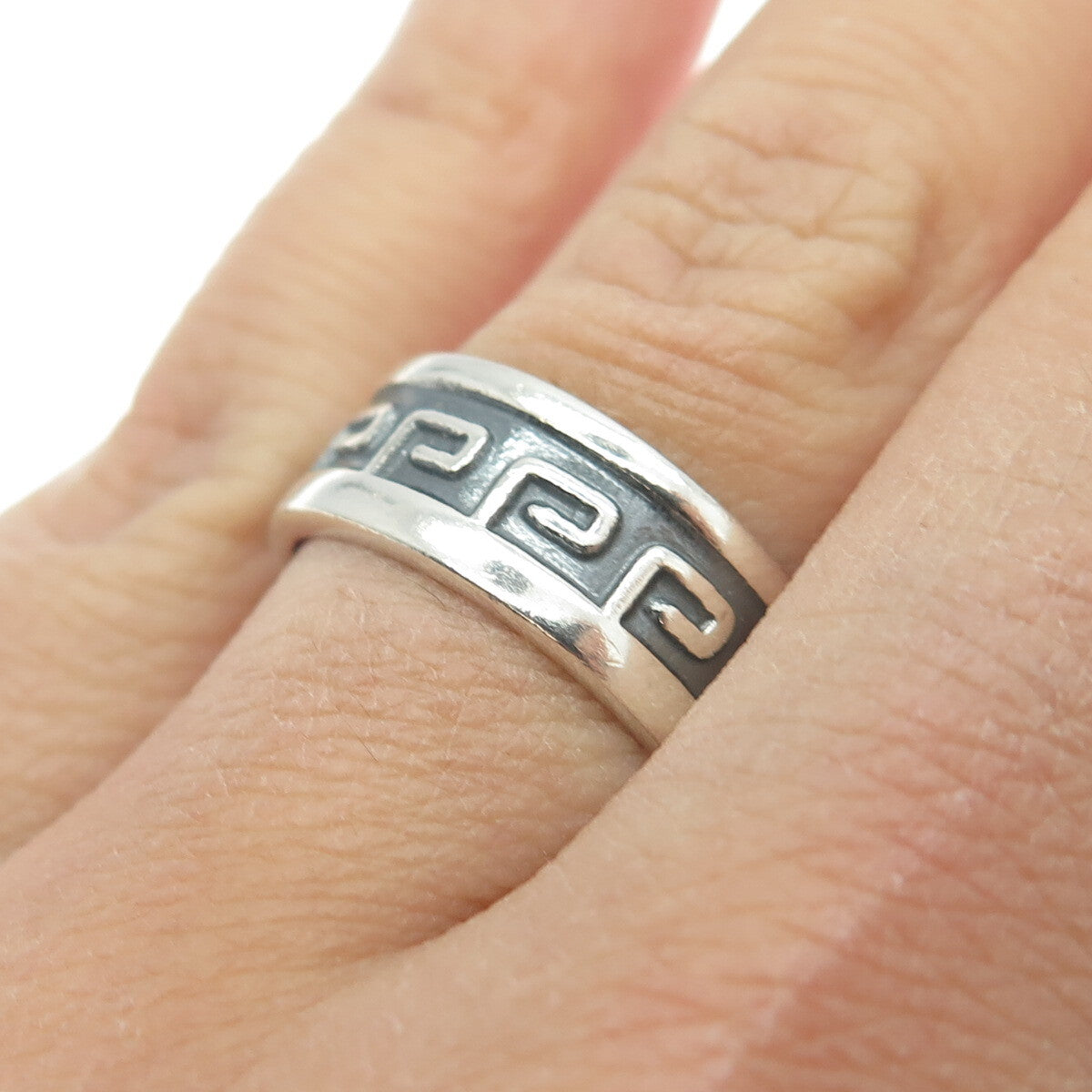 925 Sterling Silver Vintage Greek Key Band Ring Size 7.25