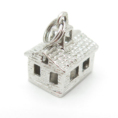 925 Sterling Silver Vintage Cabin Minimalist 3D Charm Pendant