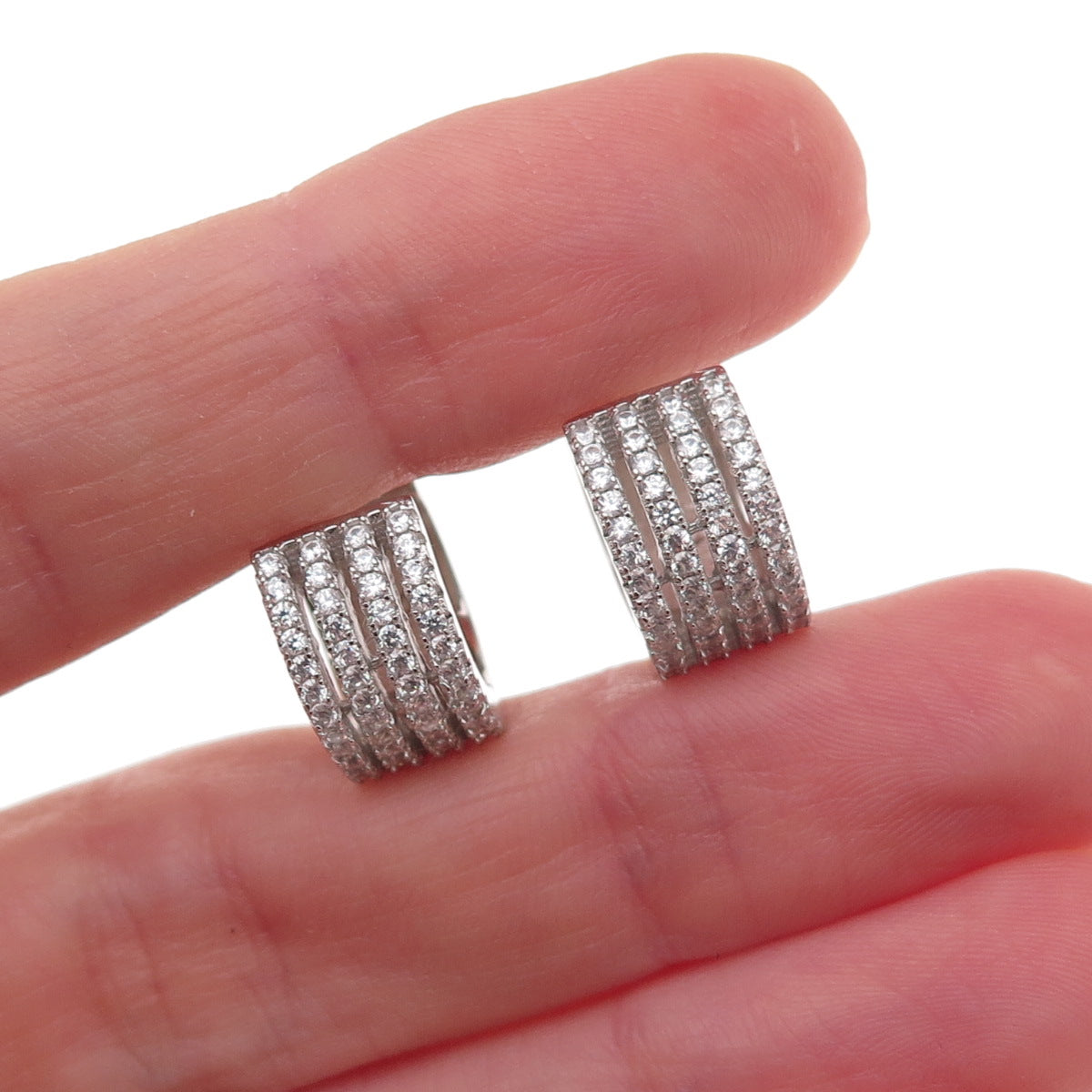 925 Sterling Silver Round-Cut C Z Hoop Earrings