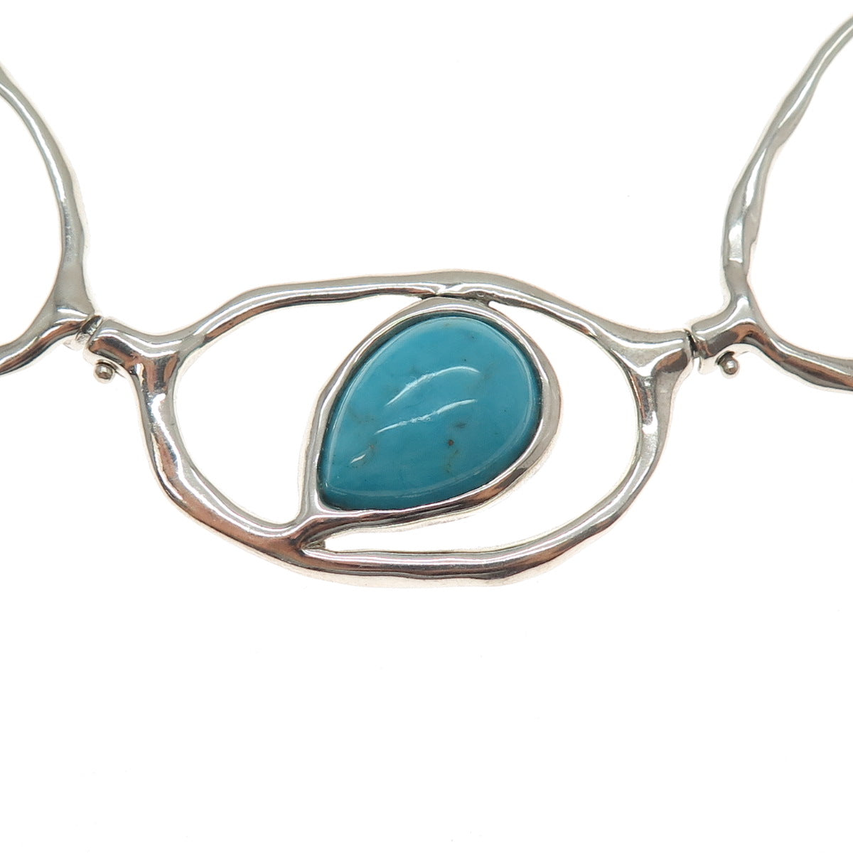 925 Sterling Silver Vintage Real Turquoise Modernist Centerpiece of Necklace