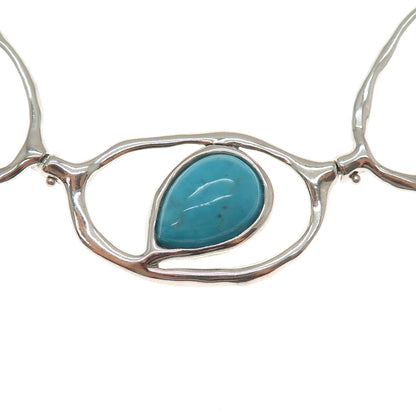 925 Sterling Silver Vintage Real Turquoise Modernist Centerpiece of Necklace