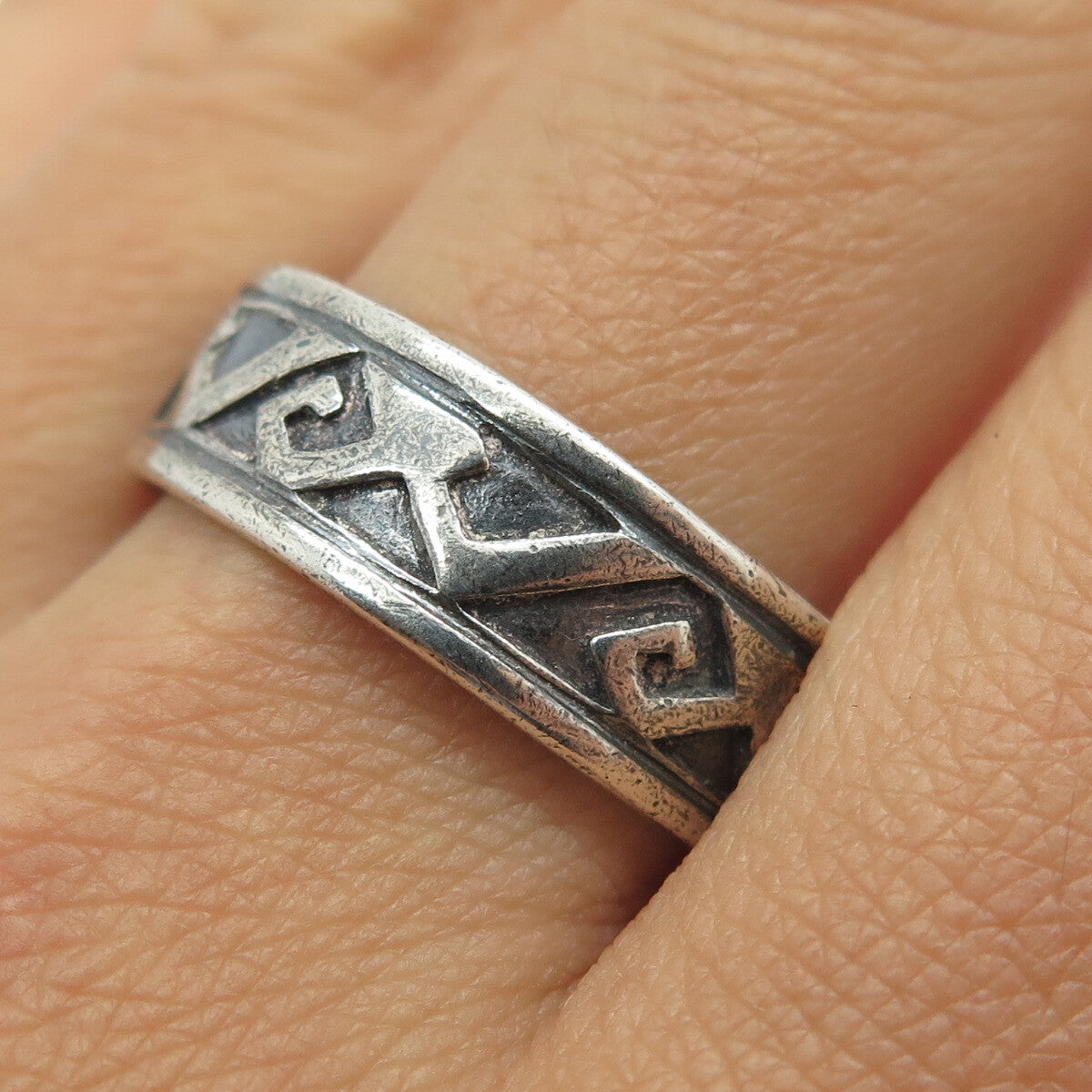 SHUBE 925 Sterling Silver Vintage Spiral Band Oxidized Ring Size 12.25