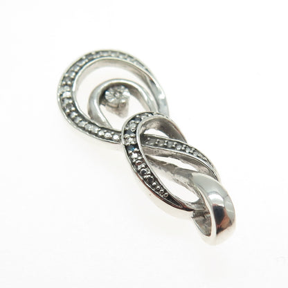 925 Sterling Silver Real Round-Cut Blue & White Diamond Twisted Knot Pendant