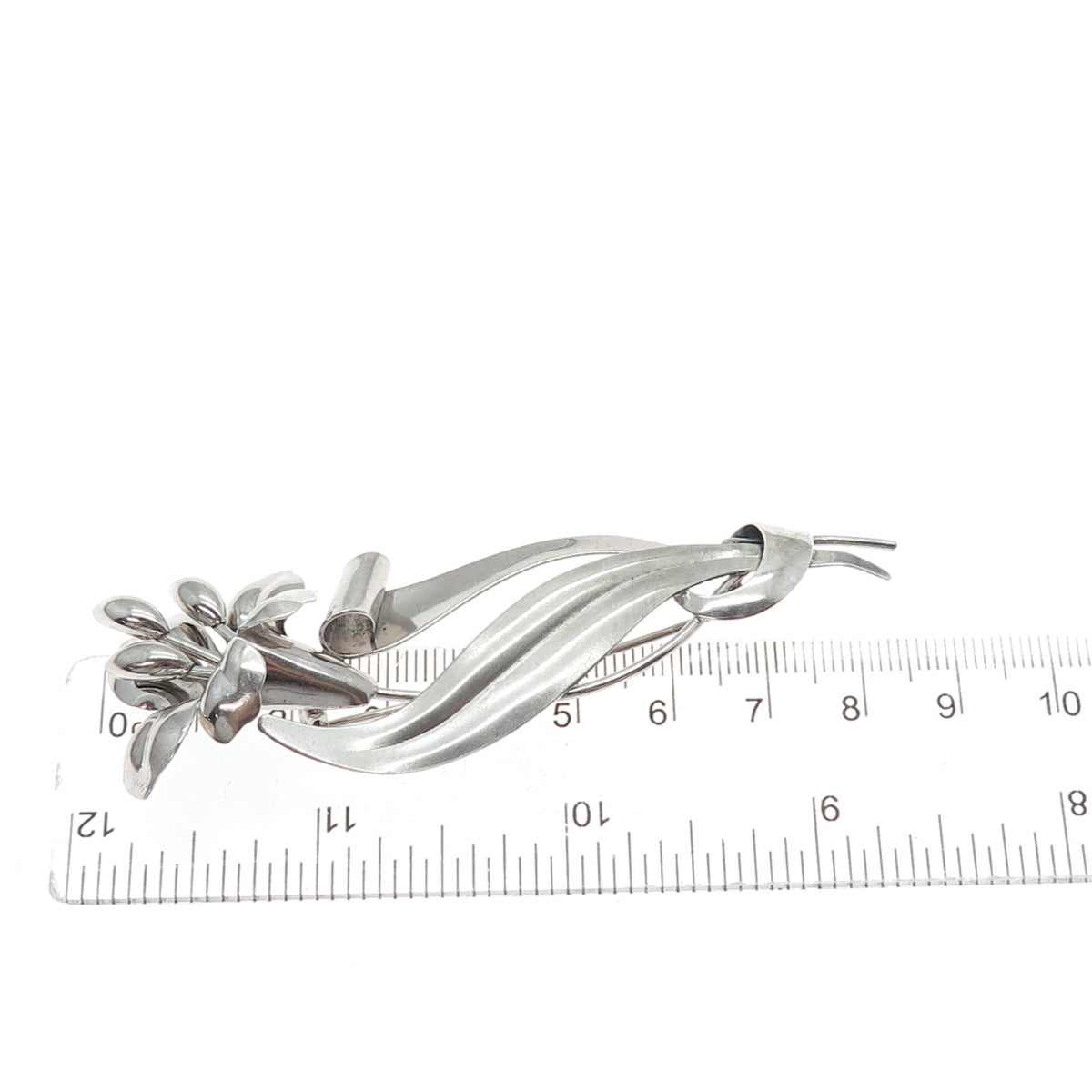 CARL ART 925 Sterling Silver Antique Art Deco Lily Flower Pin Brooch