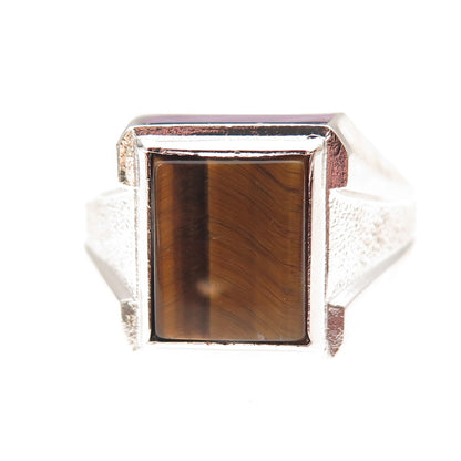 Vargas 925 Sterling Silver Vintage Real Tiger Eye Ring Size 11.25