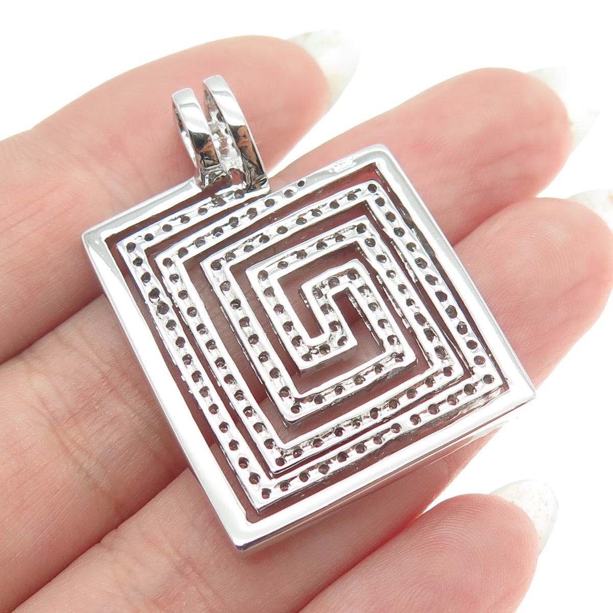 925 Sterling Silver Round-Cut C Z Greek Maze Pendant