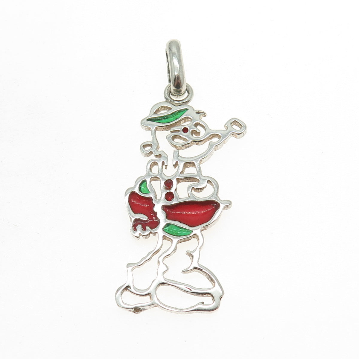 925 Sterling Silver Vintage Italy Enamel Popeye Cartoon Character Pendant