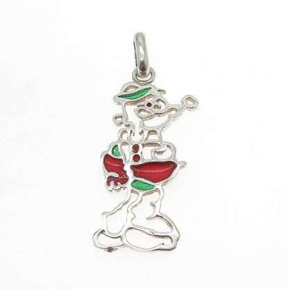 925 Sterling Silver Vintage Italy Enamel Popeye Cartoon Character Pendant