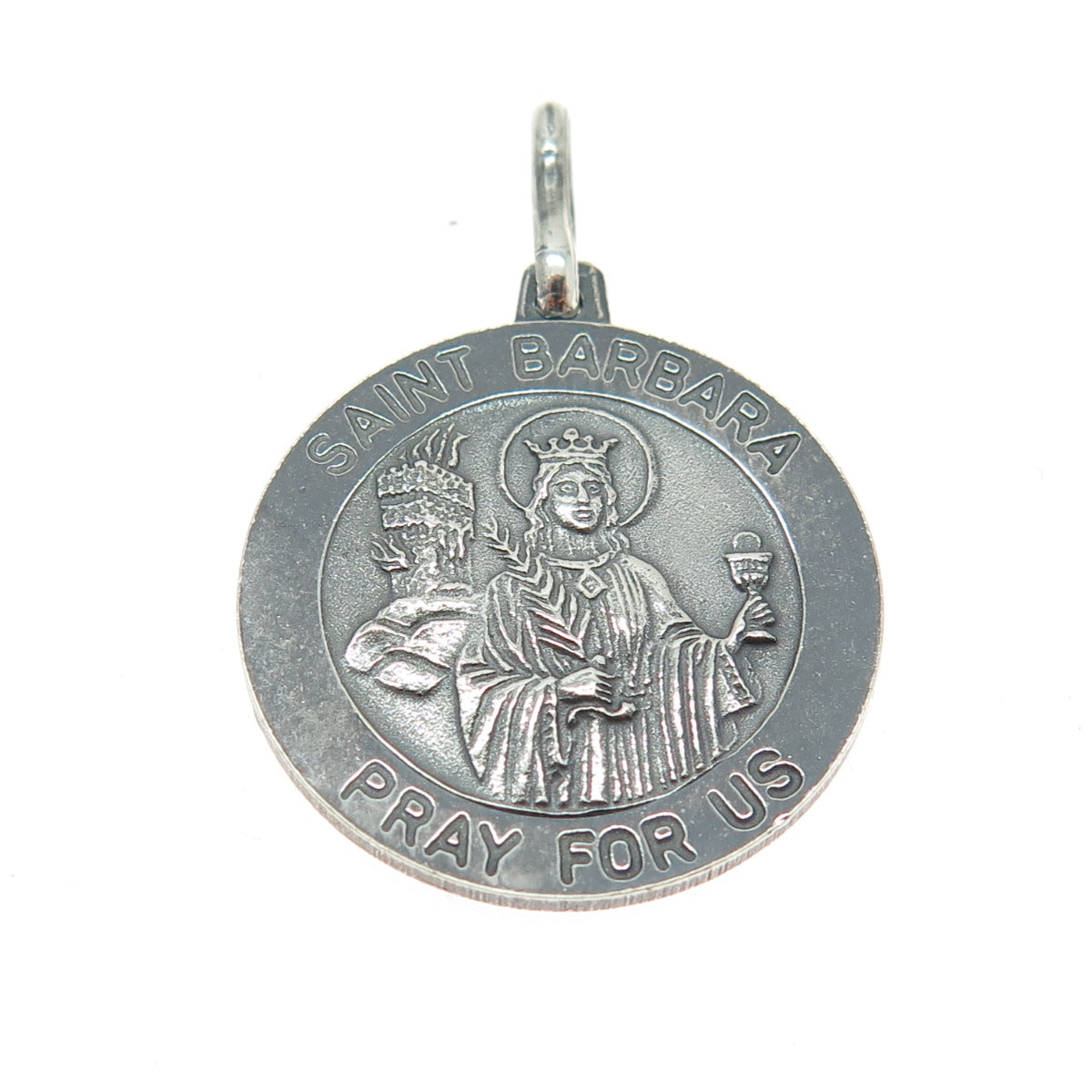 925 Sterling Silver Vintage Italy St. Barbara Medal Religious Pendant