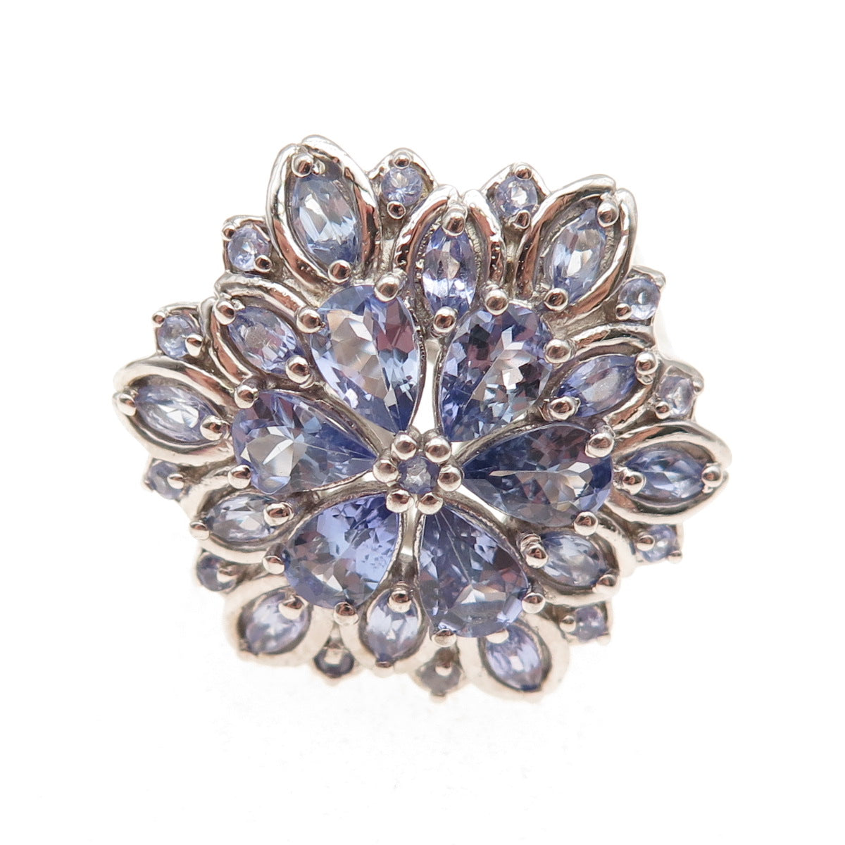 Chuck Clemency 925 Sterling Silver Real Tanzanite Floral Ring Size 6.25