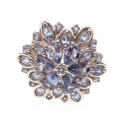 Chuck Clemency 925 Sterling Silver Real Tanzanite Floral Ring Size 6.25