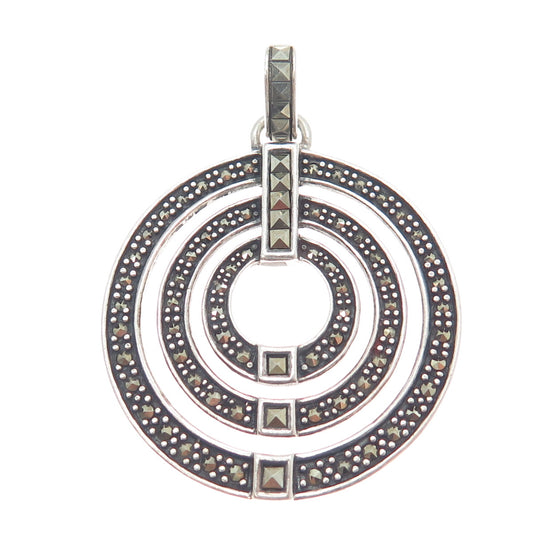 925 Sterling Silver Vintage Real Marcasite Multi-Circle Oxidized Pendant