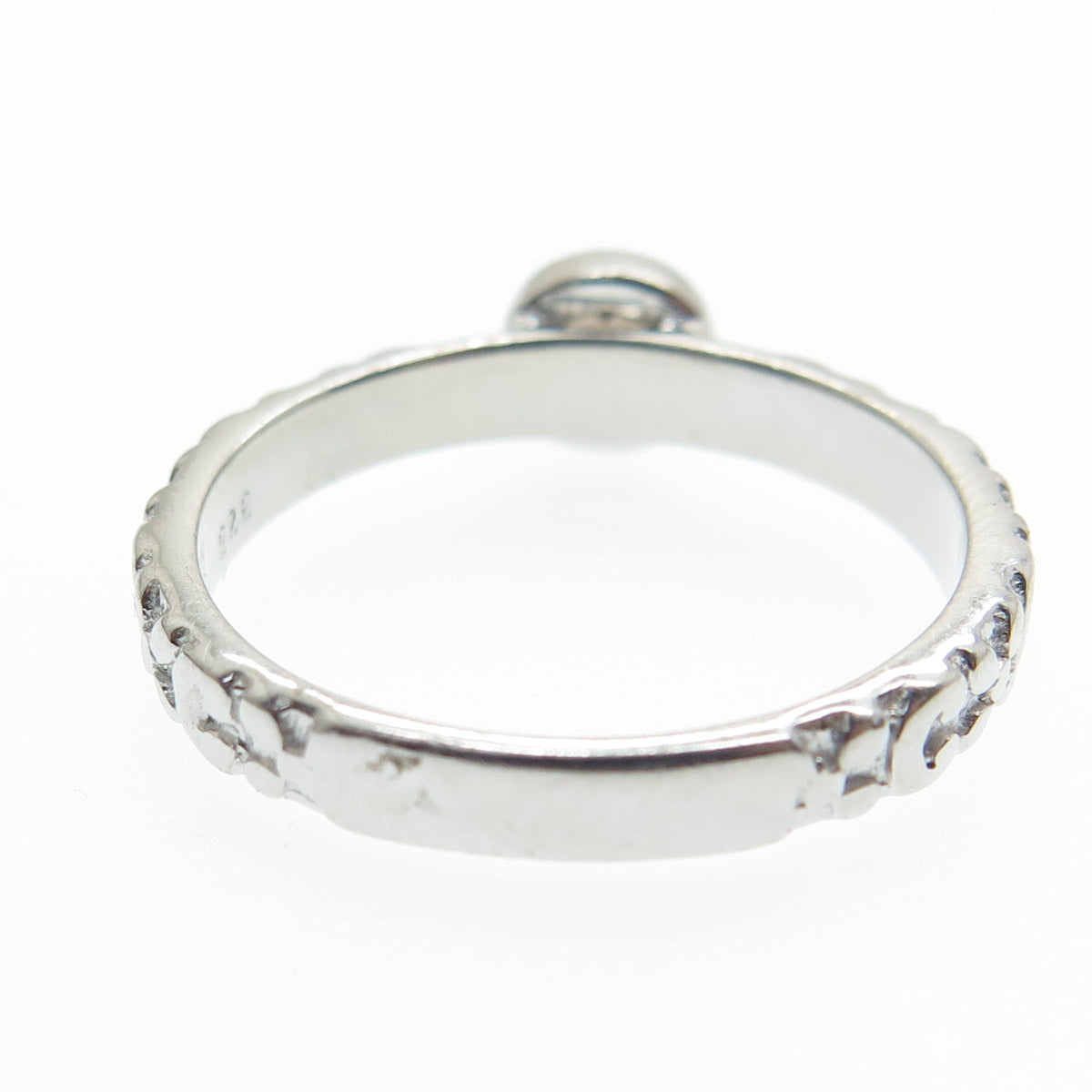 925 Sterling Silver Real Checkered Smoky Quartz Letter "C" Floral Ring Size 7.75