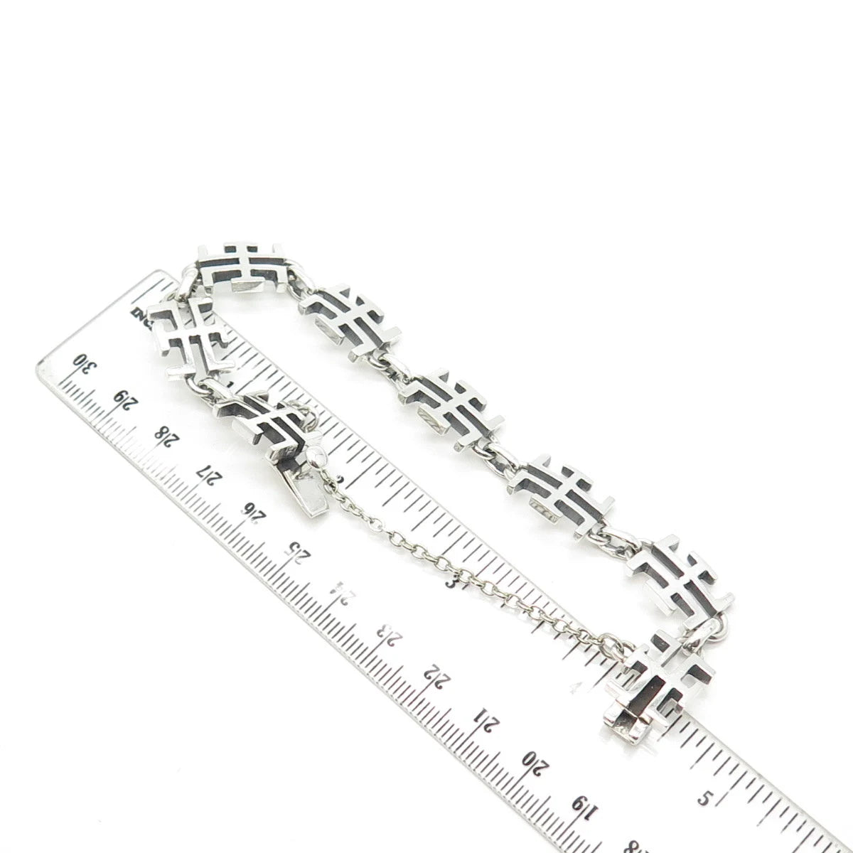 925 Sterling Silver Vintage Modernist Link Bracelet 7" / SIGNED