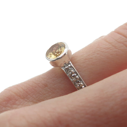 925 Sterling Silver Real Round-Cut Diamond & Oval-Cut Citrine Ring Size 7.75