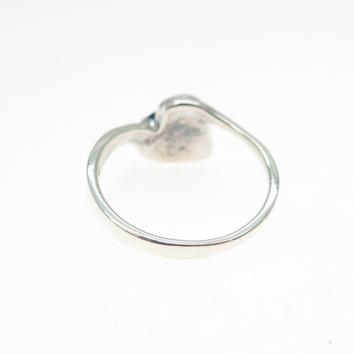 925 Sterling Silver Vintage Real Lapis Modernist Heart Ring Size 7