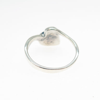 925 Sterling Silver Vintage Real Lapis Modernist Heart Ring Size 7