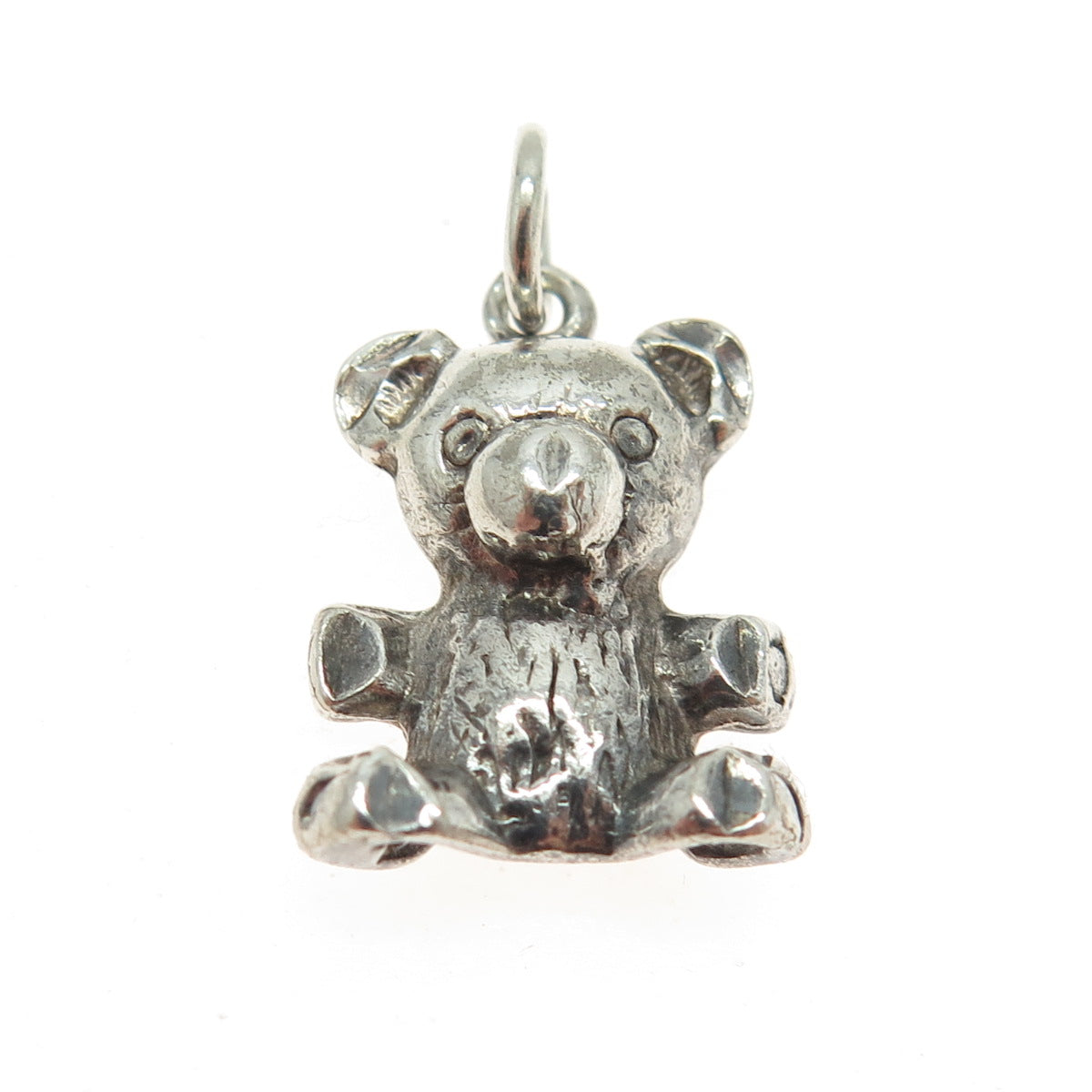 925 Sterling Silver Vintage Teddy Bear Minimalist Charm Oxidized Pendant