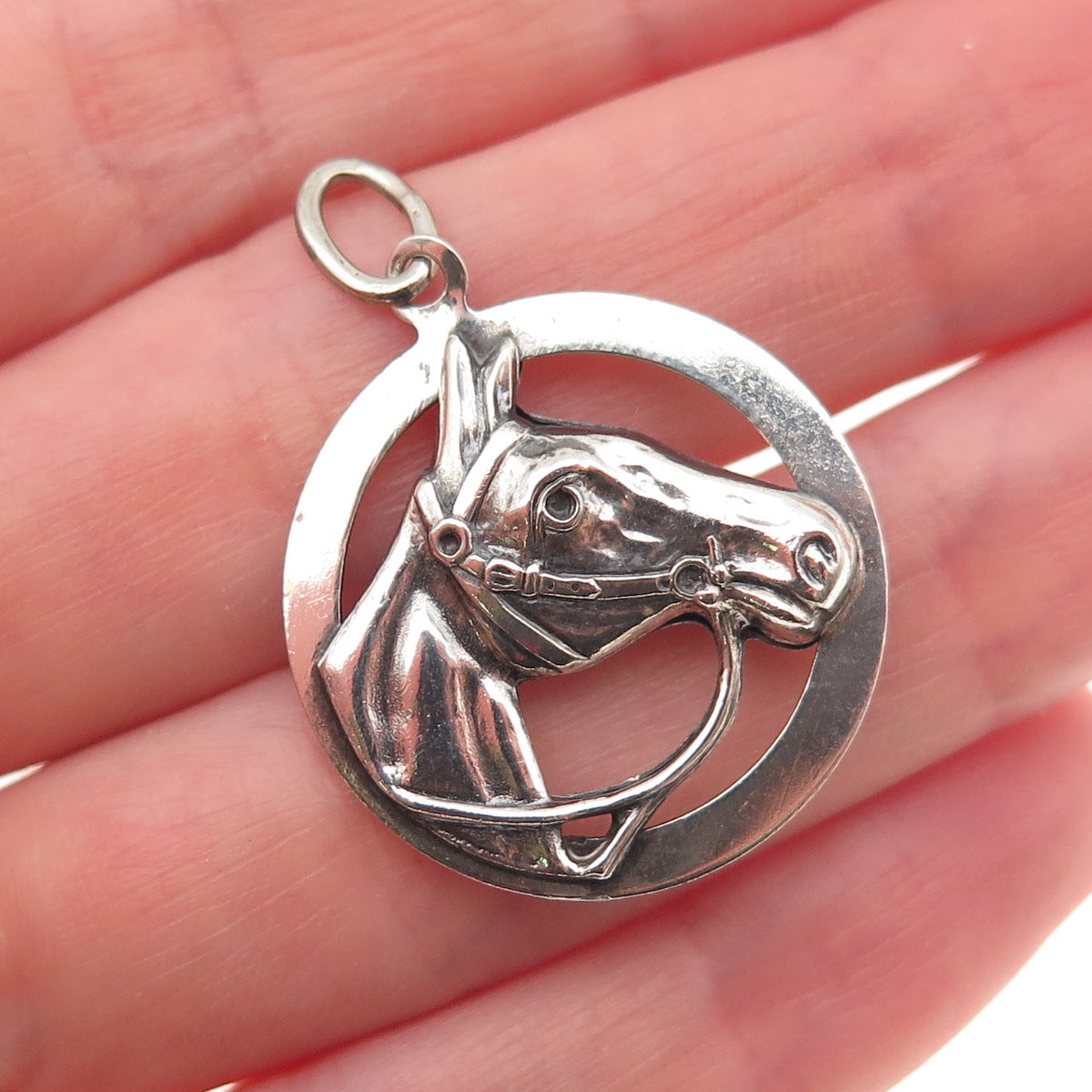 Beau 925 Sterling Silver Antique Art Deco Horse Oxidized Charm Pendant
