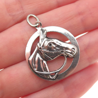 Beau 925 Sterling Silver Antique Art Deco Horse Oxidized Charm Pendant