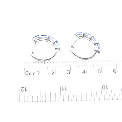 925 Sterling Silver Real Emerald-Cut Tanzanite Hoop Earrings