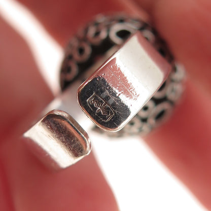 925 Sterling Silver Vintage Modernist Ball Oxidized Adjustable Ring Size 5.25
