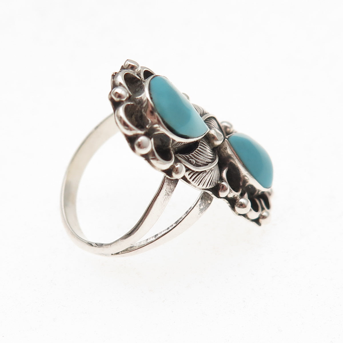Old Pawn 925 Sterling Silver Vintage Southwestern Turquoise Feather Ring Size 7