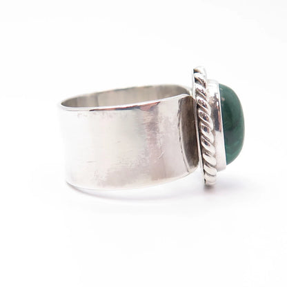 925 Sterling Silver Vintage Real Malachite Gem Twisted Oval Ring Size 7