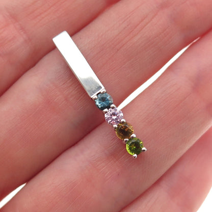 925 Sterling Silver Real Citrine Amethyst Topaz Peridot Bar Slide Charm Pendant