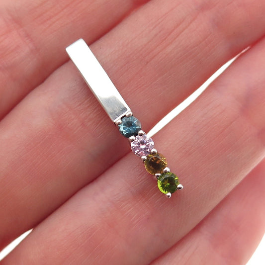 925 Sterling Silver Real Citrine Amethyst Topaz Peridot Bar Slide Charm Pendant