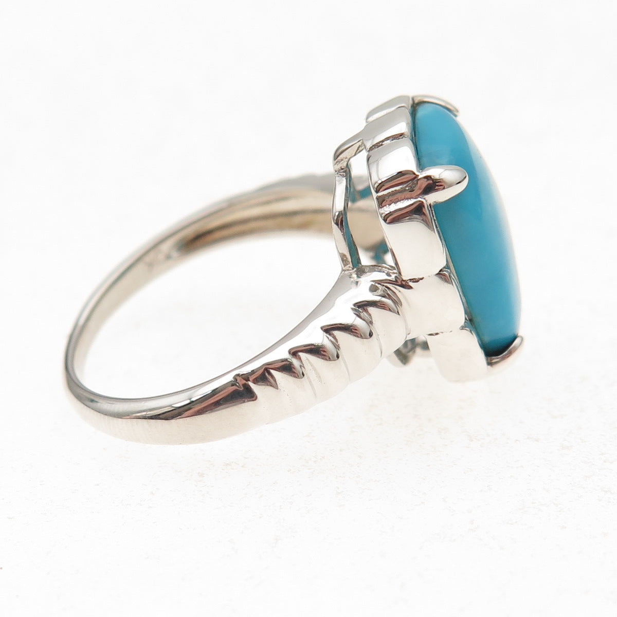 925 Sterling Silver Real Cabochon Sleeping Beauty Turquoise Ring Size 8